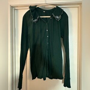 Free People Women's Green Embroidered Cardigan size XL